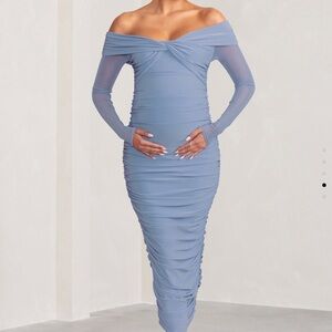 Club L London NEXA| POWDER BLUE BARDOT TWIST MATERNITY
MIDI DRESS